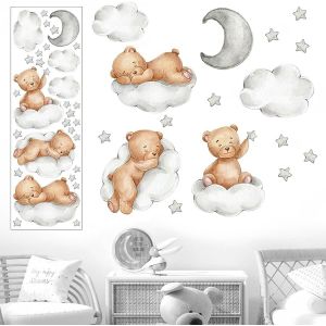 D&eacute;coratif Sticker Mural Nounours,90x30 Cm Autocollants Muraux Oursons Mignons Sticker,Amovibles Autocollants Muraux Oursons,Stickers Muraux Ourson Nuages Pour Chambre Enfants B&eacute;b&eacute; P&eacute;pini&egrave;re - Neuf