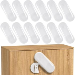 Child Safety Locks,12 Packs Baby Resistant Cabinet Locks With Adhesive Tape,Baby Safety Locks For Cupboards,Drawers (White) - Neuf