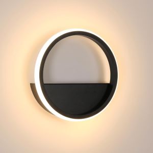 Applique Murale Intérieure LED,12W Ronde Lampe Murale Moderne,Aluminium Luminaire Mural Décoration pour Salon,Chambre,Couloir,Escalier,Noir,3000K Blanc Chaud,Ø20cm - Neuf