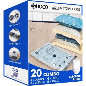 TIANYI-Sacs de Rangement Sous Vide 20 Combo avec Pompe &Eacute;lectrique - Sacs de Compression &Eacute;tanches Gain de Place pour V&ecirc;tements, Literie, Couettes, Sacs Sous Vide pour Maison/Voyage - Neuf