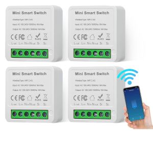 CHECARZHN--NO1-Lot De 4 Modules D'Interrupteur Intelligents 1 Voie/2 Voies - Mini Interrupteur Wi-Fi Intelligent Derrière L'Interrupteur Mural - Compatible Avec L'Application Tuya, Alexa, Google Home - Neuf