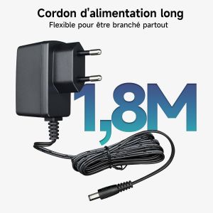 Adaptateur D'Alimentation 12 V 0,5 A 1,8 M, Adaptateur De Commutation Ca Cc (Entrée 100-240 V, Sortie 12 V 0,5 A), Prise De Transformateur À Montage Mural Avec 8 Prises Interchangeables, Hom[Z54] - Neuf