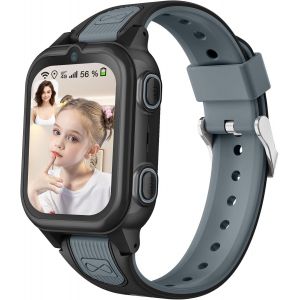 Montre Connect&eacute;e Intelligente Enfant avec 4G WiFi GPS T&eacute;l&eacute;phone Contr&ocirc;le Parental &Eacute;tanche Appels Vid&eacute;o SMS SOS Mode Cours Rejet Appels Inconnus Appareil Photo R&eacute;veil Musique pour Gar&ccedil;on Fille (Noir) - Neuf