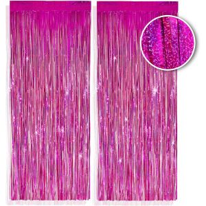 CAUC-2 pi&egrave;ces rideau en franges rose, 1x2,5m - d&eacute;coration scintillante pour le r&eacute;veillon du Nouvel An avec un look m&eacute;tallique &eacute;tincelant, guirlande en franges pour votre f&ecirc;te - Neuf