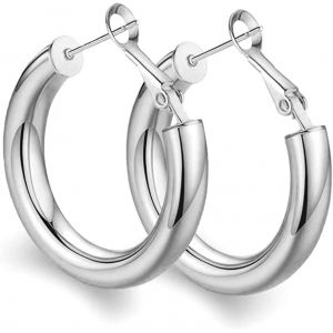 Tianyi-Boucles D'oreilles Créoles En Or Épais Cerceaux Légers En Tube Creux Gros Or Pour Femmes Hypoallergénique Grande Boucle D'oreille 25mm 30mm 40mm 50mm - Neuf