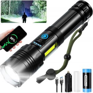 Jexnovashop-Lampe Torche Led Ultra Puissante - 1000000 Lumens Lampe De Poche Rechargeable, Étanche Ipx7, 7 Modes D'éclairage Avec Lumière Cob Pour Camping, Randonnée Et Urgences - Neuf