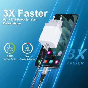 Chargeur Usb Rapide Quick Charge 3.0 18 W Avec C&acirc;ble De Charge Usb C 1 M,Prise Usb Pour Samsung Galaxy S22/S21/S20/S10/S9/S8/A51/A52/Z Flip 3/Z Fold 3,Huawei - Neuf