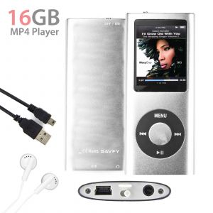 Lecteur MP3 MP4 Player 16Go (Argent) Vidéo Radio FM Musique Jeux+ Écouteurs + CÂBLE USB + HOUSSE - Neuf