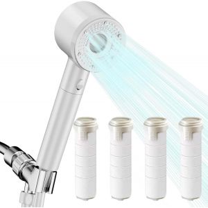 KAL-Chrome Pommeau De Douche Economie Deau, Filtre Coton Pp Remplaçable Pommeau Douche Anti Calcaire, 5 Modes De Jet Pommes De Douche Et Douches À Main, Filtre Douche, Shower Head (Blanc) - Neuf