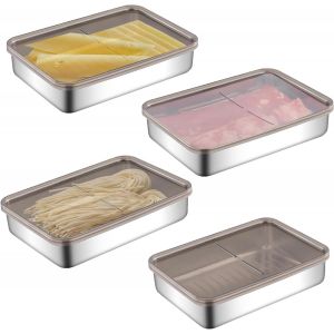Checarzhn--No1-Boite A Fromage En Inox 304, Sans Bpa Boite Rangement Frigo Avec Couvercle Réutilisable Boite Jambon Pour Rangement Fromage, Charcuterie, Jambon, 4 Pièces - Neuf