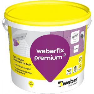 Colle pour carrelage,5kg,blanc,en pâte pour murs intérieurs et extérieurs,prête à l'emploi,spéciale salle de bain et cuisine,WEBERFIX PREMIUM,WEBER - Neuf