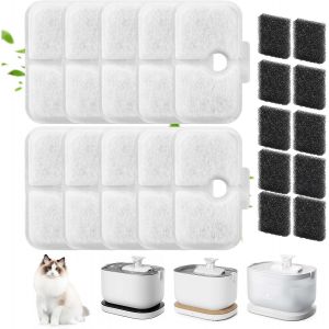 20 Pièces Filtre Fontaine Eau Chat, Pour Plwf005, Plwf115, Plwf105, 10 Éléments De Filtre + 10 Éponges, Filtre Avec Filtration Verticale Pour Fontaine A Eau Chat - Neuf