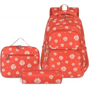 Sac À Dos D'Écolier, Sac À Dos, Pour Filles, Adolescentes, Femmes, Filles, École, Loisirs, Avec Sac À Déjeuner Et Trousse, Rouge-Orange, Sac À Dos Pour Enfant - Neuf
