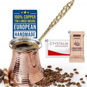 Crystalia Cafetière Turque, 425Ml, Cezve En Cuivre Fait À La Main, Cezve Pour Faire Du Café Turc, Cafetière Grecque Arabe, Cafetière En Cuivre Martelé, Cafetière Sur La Cuisinière, Ibrik Cafe - Neuf