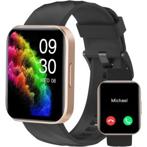 Montre Connect&eacute;e Homme Smartwatch Avec Appel Bluetooth Montre Sport Waterproof Avec Podometre Cardiofrequencemetre Oxymetre Multisport Chronometre Notification Sms/Appel (Black Gold)[Z1702] - Neuf