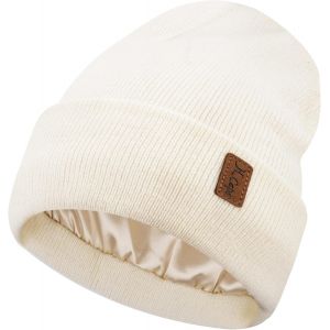 Jexnovashop-Femmes Hiver Chaud Satin Doubl&eacute; Bonnet Tricot Slouchy Chapeaux Soie Doublure Ski Bonnets Pour Femme Homme - Neuf