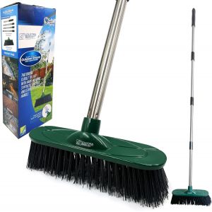 NouvelHorizonstore-Balai de jardin robuste en poils synth&eacute;tiques de 25,4 cm et manche en acier inoxydable &agrave; 4 sections, brosse de balayage rigide pour l'ext&eacute;rieur pour nettoyer les cours, et les all&eacute; - Neuf
