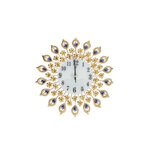 Horloge murale en m&eacute;tal orn&eacute;e de diamants pour la d&eacute;coration de la maison et du bureau - Neuf