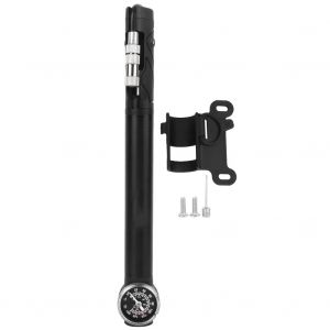 Mini gonfleur de velo portable en alliage d'aluminium, pompe a air pour pneus de velo avec manometre et support - Neuf