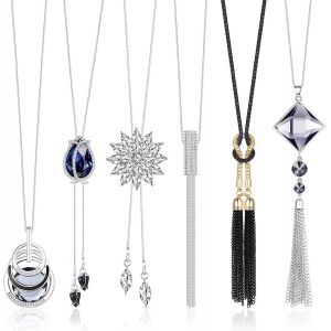 6 Pcs Long Pendentif Colliers Pour Femmes Filles Strass Fleur Gland Collier Brins Y Simple Colliers Chandail Chaîne Déclaration Collier Ensemble Argent - Neuf