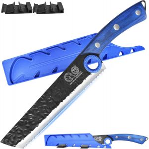 Oayew-Hand Forged Bread Knife,Bread Serrated Knife 8 Inch,High Carbon Steel,Ultra Sharp Serrated Kitchen Knife For Bread,Cake,Dessert,Full Tang Bread Cutting Knife With Wood Handle - Neuf