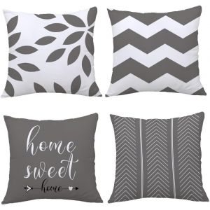 Trahoo-Lot De 4 Housses De Coussin Carr&eacute;es Modernes En Velours Gris Et Blanc 40 X 40 Cm, Motif G&eacute;om&eacute;trique Pour D&eacute;coration D'int&eacute;rieur, Canap&eacute;, Lit, Ext&eacute;rieur - Neuf