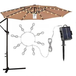 Parasol De Patio Éclairé Par Led Solaire Parapluie Suspendu En Porte-À-Faux Avec 8 Modes De Luminosité Décors Extérieurs Lampe De Tente De Camping Lumière - Neuf
