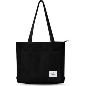 TZF-ELAKIRl Tote Bag Sac Velours Cotelé Sac Fourre Tout Bandoulière, Cabas Femme Avec Fermeture Eclair Et Poche, Convient pour Travail,Étudiants,Voyages,Achats,Sacs de Maman - Neuf