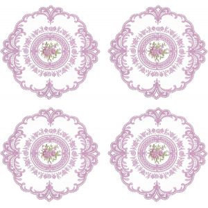 SJZG-Lot De 4 Napperons Ronds Brodés En Dentelle Rétro Pour Table De Salle À Manger, Cuisine, Fête, 28 X 28 Cm, Violet Clair - Neuf