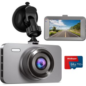 JGD-Dashcam Voiture 1080P, Camera Voiture avec &eacute;cran IPS 3'', 64G SD Carte, Dash Cam Grand Angle 176&deg;, Vision Nocturne, WDR, G-Capteur, Mode Stationnement, Enregistrement en Boucle - Neuf