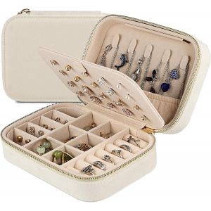 Trahoo-Boite A Bijoux Voyage, Petite Bo&icirc;te &Agrave; Bijoux, Boite A Bijoux Femmes, Boite Bijoux Velours, Bo&icirc;te &Agrave; Bijoux Cadeau Pour Femme, Fille, M&egrave;re, Enfants, Grand-M&egrave;re (Beige) - Neuf