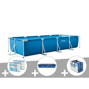 Kit piscine tubulaire rectangulaire 4,50 x 2,20 x 0,84 m + B&acirc;che de protection + 6 cartouches + B&acirc;ches &agrave; bulles - Intex - Neuf