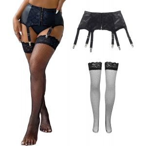 Kalanka-Porte Jarretelles Ensemble Grande Taille Bas Et Porte Jarretelle Ensemble Porte Jarretelles Simili Cuir Clip Métallique Bas Resille Autofixant Tenue Chic Hot - Neuf