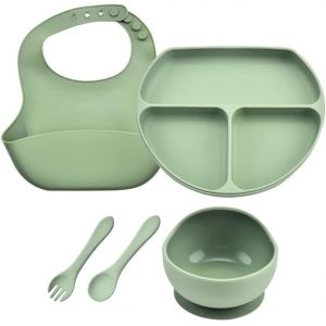 Kal-Lot De 5 Coffret Repas Bebe, Set Vaisselle Silicone Repas Bébé, Bol Et Assiette Bébé Ventouse, Assiette Ventouse Pour Bébé, Silicone Antidérapant, Pour Les Tout-Petits Garçons, Filles - Neuf