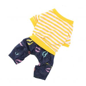 Hjlian Pyjama Raye En Coton Pour Chien, Chiot, Chat, Petit Animal De Compagnie (Jaune + Blanc, S) - Neuf