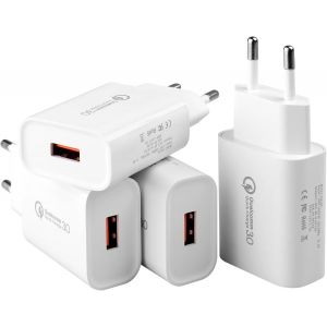 Chargeur USB 4 Pi&egrave;ces, 18W Quick Charge 3.0 Chargeur Rapide Connecteur de Charge pour Samsung Galaxy S10 S9 S8 S7 S6 S21 S20 FE A03 A13 A71 A51 Z Flip3 Z Fold2 5G, iPhone 11 X 8 7 6s,Huawei, Xiaomi - Neuf
