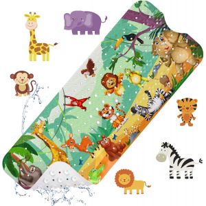 Sjzg-Tapis De Baignoire Antid&eacute;rapant Bebe, 100x40cm Tapis De Bain Anti Glisse Tapis De Douche R&eacute;sistant Avec 200 Ventouse Pour Enfants Et B&eacute;b&eacute;, Mat&eacute;riel De Pvc Sans Bpa Lavable En Machine (Zoo) - Neuf