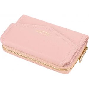 CAUC-Portefeuille Femme Cuir Moyen Porte Monnaie Femmes Fermeture &Eacute;clair Poche &agrave; Monnaie Porte-Cartes avec 10 Compartiments pour Cartes Portefeuilles Pochette Femme (Rose) - Neuf