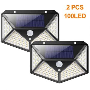 Lot De 2 Lampes Solaires D'ext&eacute;rieur &Agrave; 100 Led Avec D&eacute;tecteur De Mouvement - Neuf