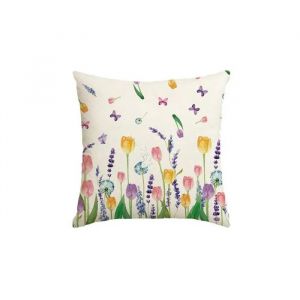Housse De Coussin - Artoid Mode - Artoid Mode - 45x45 Cm - Beige - Tulipes, Lavande Et Papillons - Neuf