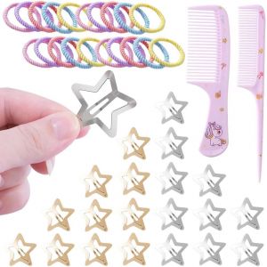 Lbgwp60-Lot De 42 Accessoires À Cheveux Pour Filles Avec Boîte De Rangement ¿ Petites Pinces À Cheveux En Forme D'étoile Argentées Et Dorées, Ensemble D'élastiques À Cheveux Et Peignes Colorés, Queue - Neuf