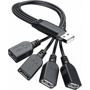 KAL-Usb 1 À 4 Splitter, Usb 2.0 A Mâle Vers 4 Usb Femelle Répartiteur Jack Y Hub Cordon D'Alimentation Câble Adaptateur D'Extension, Noir - Neuf