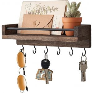 Cauc-Porte-Cl&eacute;s Mural, Accroche Cl&eacute;, Crochet Cl&eacute; Mural, &Eacute;tag&egrave;re Flottante En Bois Rustique Pour Entr&eacute;e Ou Bureau Avec 6 Crochets En M&eacute;tal - Neuf
