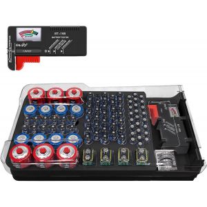 Bo&icirc;te de rangement pour piles - 305 mm x 175 mm x 60 mm - Organiseur de piles pour 93 piles de diff&eacute;rentes tailles - Bo&icirc;te de rangement pour AAA, AA, 9 V, C, D et pile bouton - Neuf