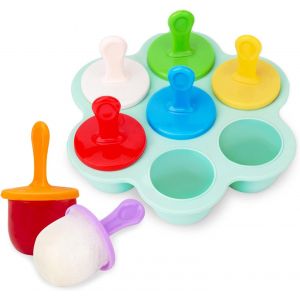 Mini Moule À Glace En Silicone, Réutilisable, À 7 Cavités, Avec 8 Tiges En Plastique Colorées, Pour Glace, Sorbet, Aliments Pour Bébé, Etc. (Vert) - Neuf