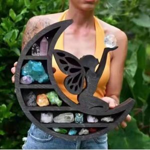 &Eacute;tag&egrave;re en bois pour chat, lune, &eacute;toile, cristal, artisanat, pierre, pr&eacute;sentoir - Neuf