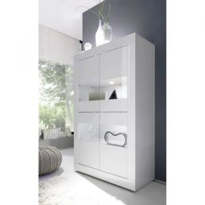 Vitrine - Basico - 4 Portes - Blanc Laqu&eacute; Brillant - 101 X 42 X 161 Cm - Neuf