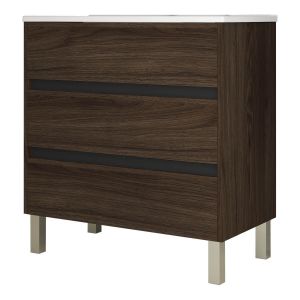 Meuble de salle de bain 80cm STAY THREE EDGE bois fonc&eacute; - Vasque en c&eacute;ramique - Neuf