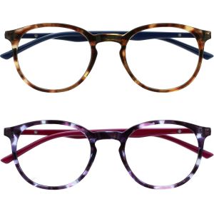 Lunettes De Lecture Pack De 2 Montures Rondes Et Mincess Charnières À Ressort Anti-Rayures Écailles De Tortue Marron Violet Hommes Femmes Rr60-25 +1.00 - Neuf