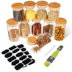 10 Pièces Bocaux Alimentaires Verre 5PCS 250ml + 5PCS 350ml Hermetique Conservation Transparent avec Rondelle pour Céréales Fruits - Neuf